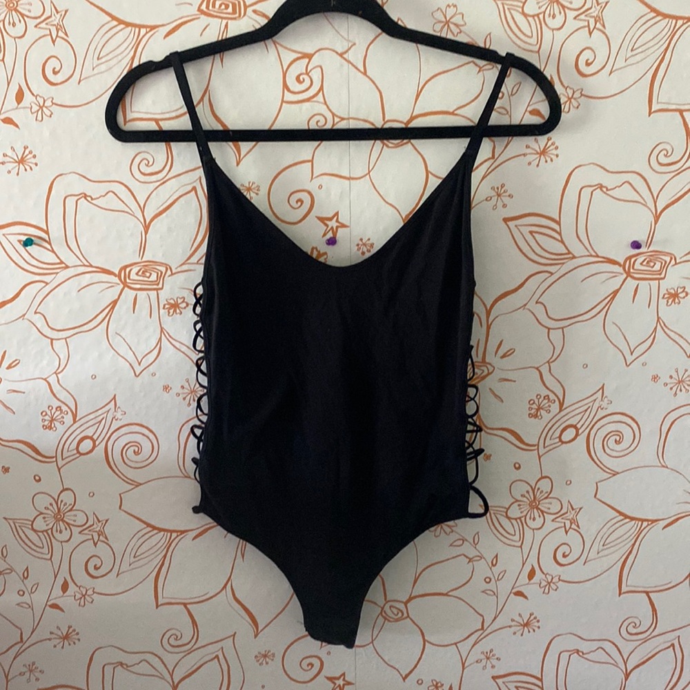 Black open side bodysuit